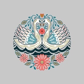 Swans Embroidery Swatch (8" x 8") - grey