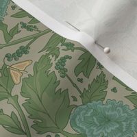Arts and Crafts Flowers and Butterflies | beige and teal