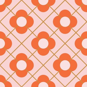 Modern Geo Floral Plaid XLg | Pink + Orange
