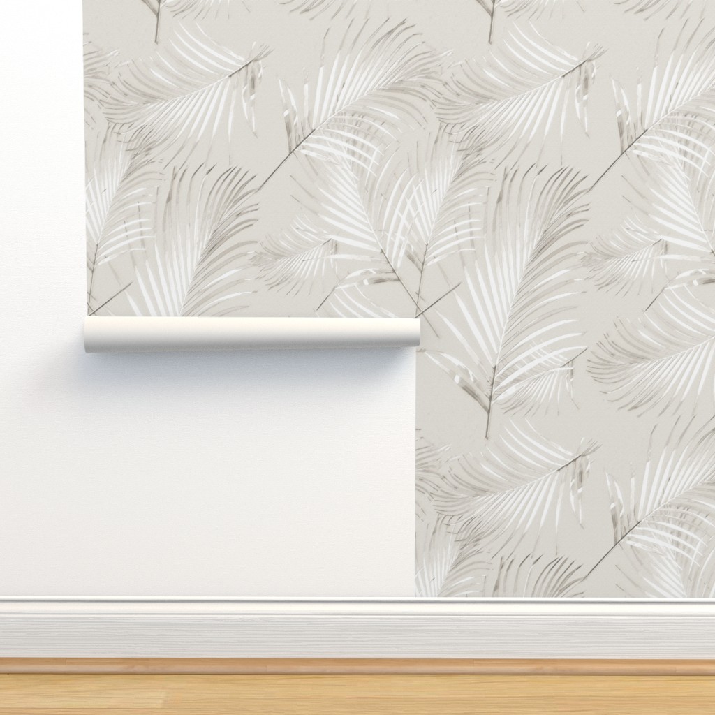 Neutral Leaf Palm Fronds Wallpaper | Spoonflower