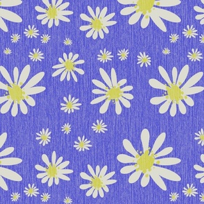 Blue Denim and White Daisy Flowers with Grasscloth Texture Subtle Abstract Modern Indigo Blue Purple 5252CC Turmeric Yellow CCCC52 and Light Eagle Ivory White DBDBD0