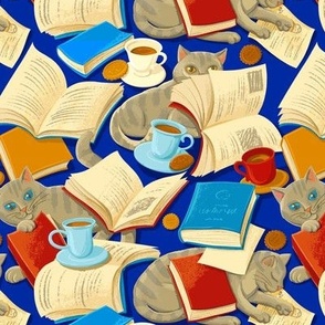 Books and cats (on blue)