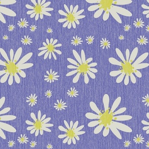 Blue Denim and White Daisy Flowers with Grasscloth Texture Subtle Abstract Modern Very Peri Periwinkle Blue Purple 6667AB Turmeric Yellow CCCC52 and Light Eagle Ivory White DBDBD0