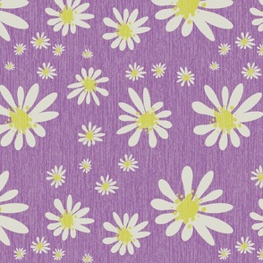 Blue Denim and White Daisy Flowers with Grasscloth Texture Subtle Abstract Modern Orchid Purple Pink 89629D Turmeric Yellow CCCC52 and Light Eagle Ivory White DBDBD0