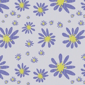 Blue Denim and White Daisy Flowers with Grasscloth Texture Subtle Abstract Modern Very Peri Periwinkle Blue Purple 6667AB Turmeric Yellow CCCC52 and Mischka Lavender Gray D0D0DB