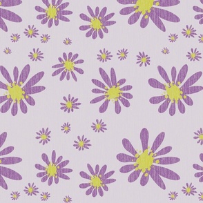 Blue Denim and White Daisy Flowers with Grasscloth Texture Subtle Abstract Modern Orchid Purple Pink 89629D Turmeric Yellow CCCC52 and Light London Lavender Gray D6D0DB