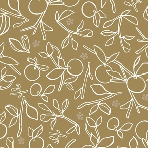 Large - Neutral Botanical Citrus in Gold and Cream White