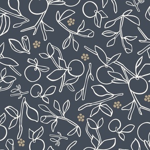 Large - Neutral Botanical Citrus in Charcoal and Cream White