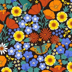 California Wildflowers in 1970s palette LARGE