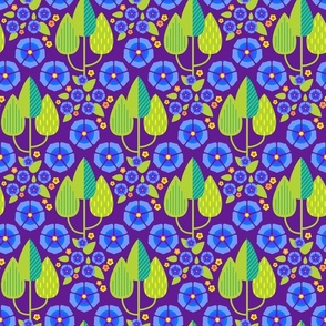 Morning glory in art deco, purple, blue and may green