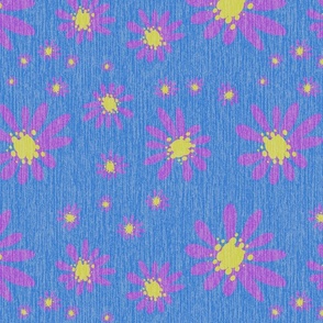 Blue Denim and Daisy Flowers with Grasscloth Texture Subtle Abstract Modern Sapphire Blue 527ACC Turmeric Yellow CCCC52 and Blue Amethyst Purple Pink 8F52CC