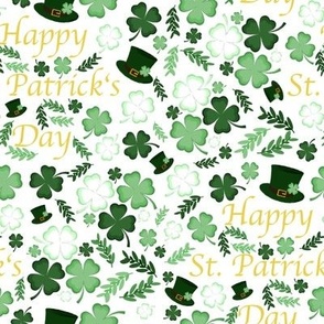 Happy Saint Patrick's Day Green Shamrocks on White-Large