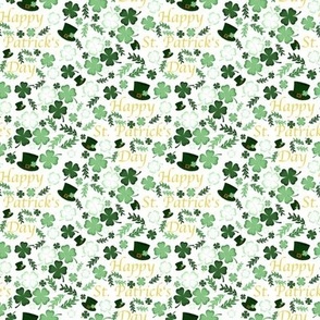 St. Patrick's Day Green Four Leaf Clovers on White-Small