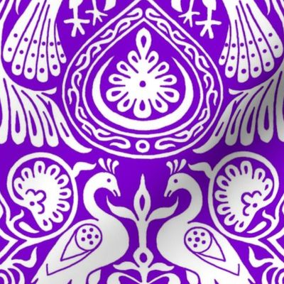 medieval peacocks, white on purple