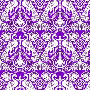 medieval peacocks, white on purple
