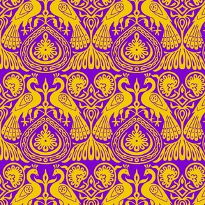 medieval peacocks, yellow on purple