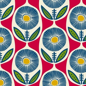 Georgie Mod Scandinavian Folk Flower Ogee (Red Blue Green Yellow) - Medium