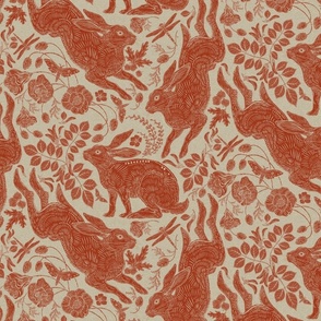 Rabbit on Linen Cayenne Red Medium Scale