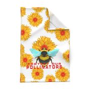 Protect Our Pollinators Bumblebee and Daisies Tea Towel on a white background