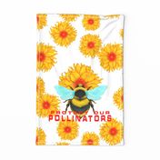 Protect Our Pollinators Bumblebee and Daisies Tea Towel on a white background