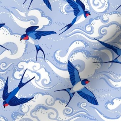 A flight of swallows - blue - medium scale