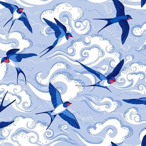 A flight of swallows - blue - medium scale