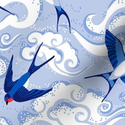 A flight of swallows - blue - large scale