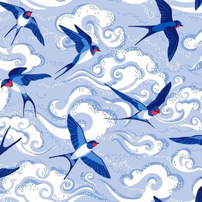 A flight of swallows - blue - large scale