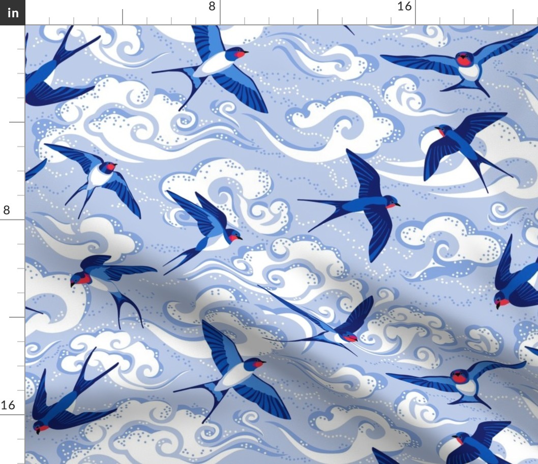 A flight of swallows - blue - large scale
