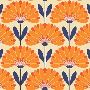 Orange Daisies with Blue Leaves - MEDIUM