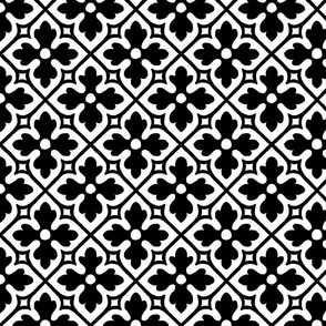 medieval geometric floral, black and white
