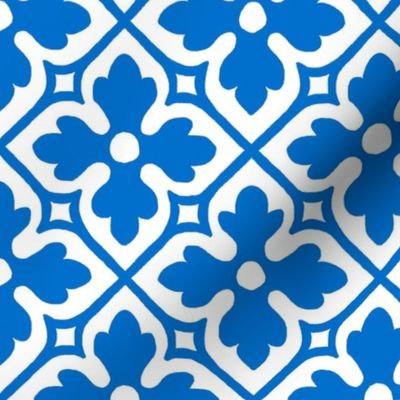 medieval geometric floral, blue and white