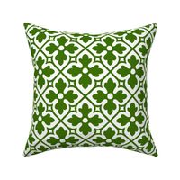 Gothic Revival Quatrefoil Lattice - green and white