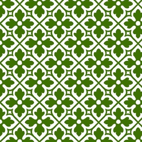 medieval geometric floral, green and white