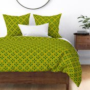 medieval geometric floral, green and yellow