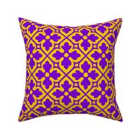 medieval geometric floral, purple on yellow