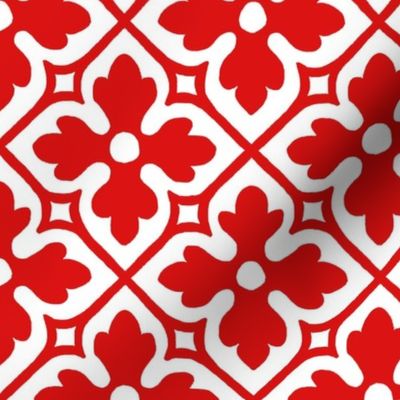 medieval geometric floral - red on white