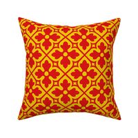 medieval geometric floral, red and yellow