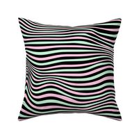 trippy stripe black and pastel pink and green