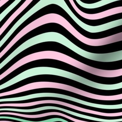 trippy stripe black and pastel pink and green