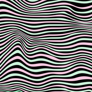 trippy stripe black and pastel pink and green