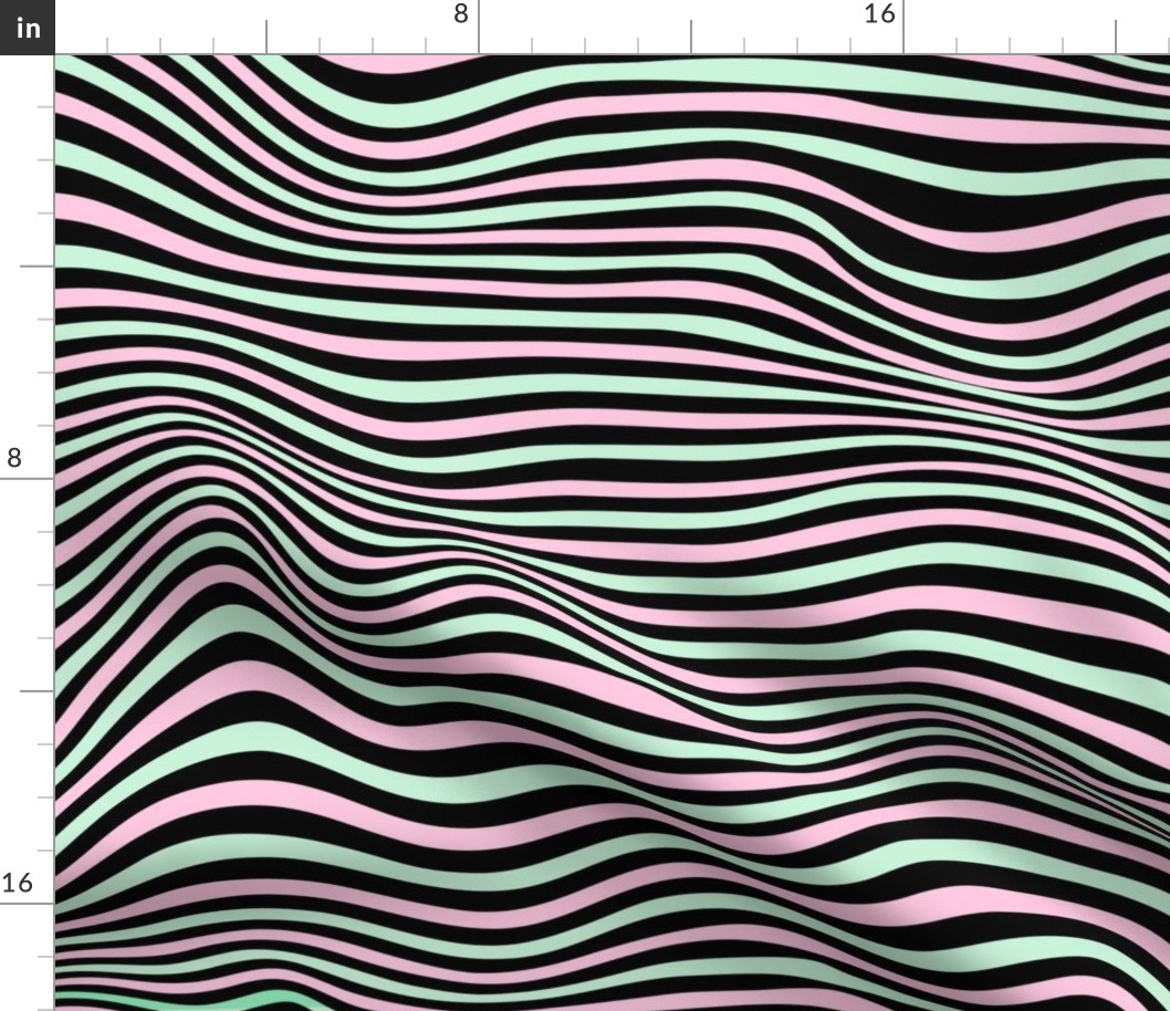 trippy stripe black and pastel pink and green