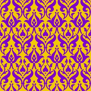 medieval floral, purple on yellow