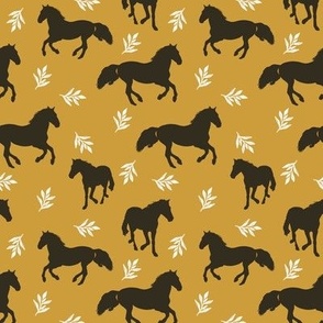 Wild horses on yellow ochre 4x6 scale