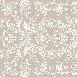 ECRU AND WHITE TRACERY WALLPAPER