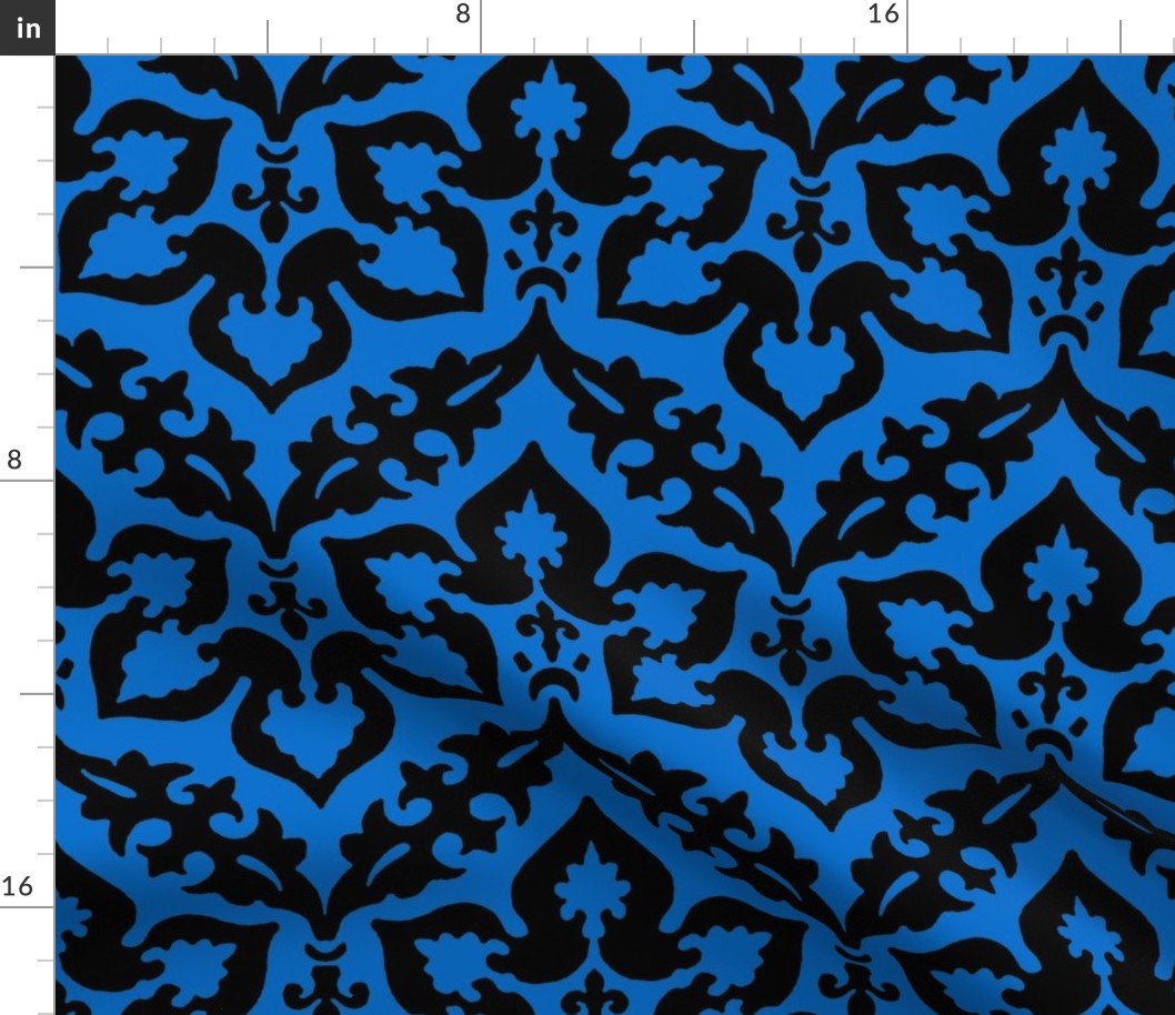 zigzag floral damask, black on blue