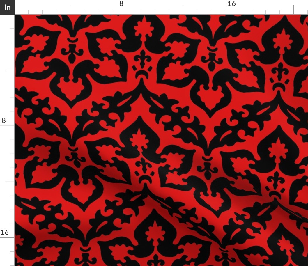 zigzag floral damask, black on red