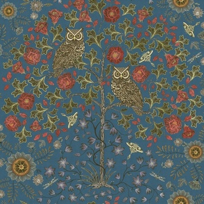 Owl Tapestry on Blue