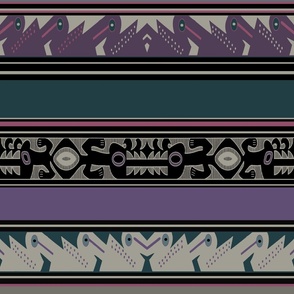 Peruvian Inca Birds & Dragons - Design 12749488 - Violet Tan Ivory Black