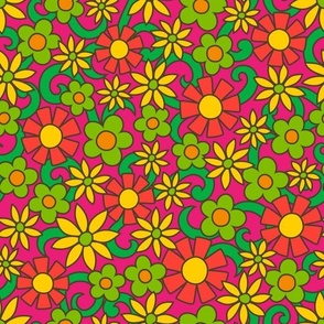 Heather Hippie Flower Power (Orange Pink Green Yellow) - Small